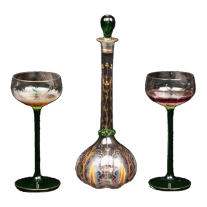 Theresienthal Serenade Hand Painted Austrian Crystal Decanter & Wine Stem Set