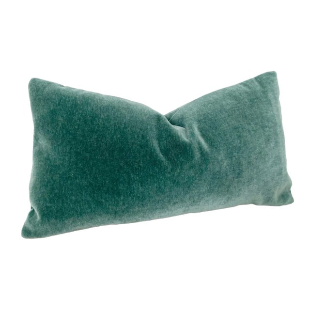 Contemporary Genuine Teal Mohair Lumbar 12" X 22" Pillows - a Pair For Sale - Image 3 of 3