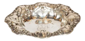 American Art Nouveau Sterling Silver Repousse Engraved Floral Dish