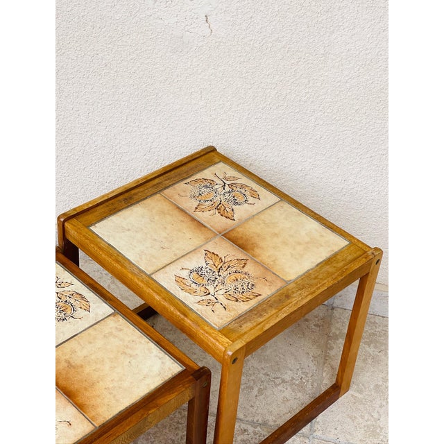 Vintage Nesting Tables in Teak and Earthenware, 1960s, Set of 3 For Sale - Image 13 of 16