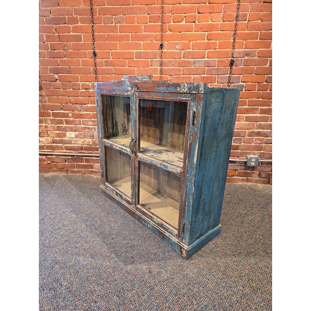 1990s Distressed Blue Apothecary-Style Display Cabinet For Sale In Boston - Image 6 of 7