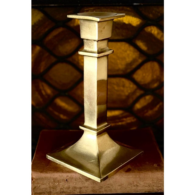 1900 - 1909 Early 1900s Antique Brass Statuesque Candlestick Holder Anderson Chicago Foundry “A” For Sale - Image 5 of 10