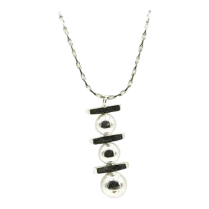 1960s Les Bernard Abstract Geometric Ball Drop Pendant Necklace Silver Toned