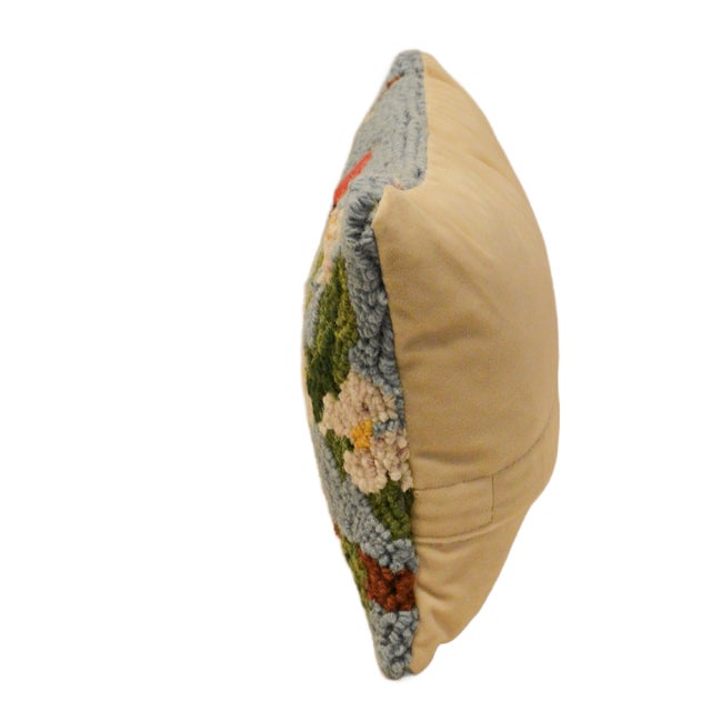Vintage Hand-Hooked Cardinal & Dogwood Accent Pillow For Sale - Image 4 of 5
