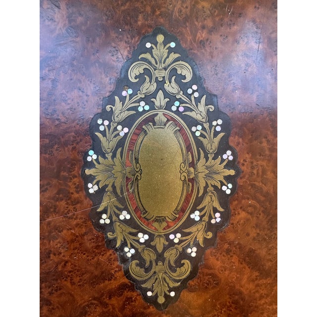 19th Century French Napoleon III Marquetry Liquor Tantalus With Gilt Crystal Decanters For Sale - Image 9 of 12