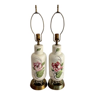 1940s Traditional Boudoir Floral Lamp - a Pair For Sale