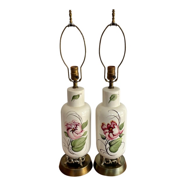 1940s Traditional Boudoir Floral Lamp - a Pair For Sale