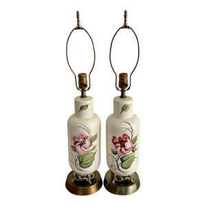 1940s Traditional Boudoir Floral Lamp - a Pair