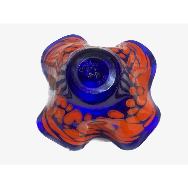 2010s Signed 2012 Somewhere Glass Hand-Blown 6" Handkerchief Vase - Cobalt & Orange For Sale - Image 5 of 6