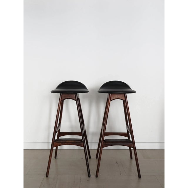 Set of two scandinavian midcentury modern design bar stools designed by Erik Buch and produced by Oddense Maskinsnedkeri...