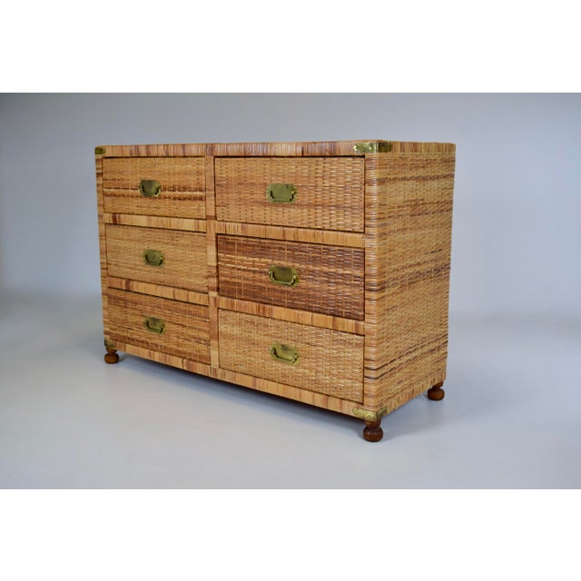 1970's Vintage Coastal Woven Rattan Campaign Chest of Drawers For Sale - Image 10 of 14