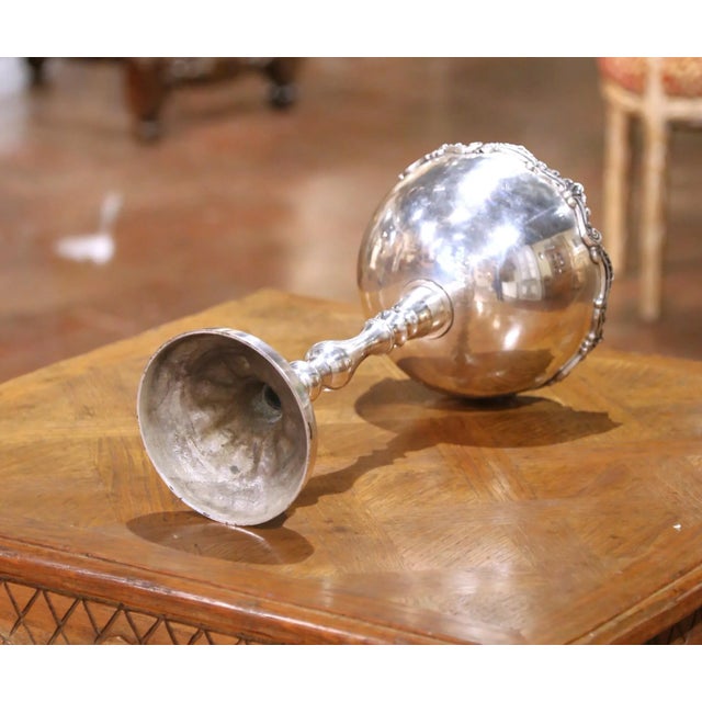 Metal Mid-Century French Silvered Brass Candle Holder With Ornate Rim and Fluted Base For Sale - Image 7 of 7