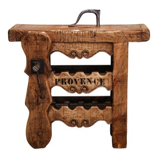 19th Century French Oak Carpenter Press Table With Eight-Bottle Storage Rack For Sale