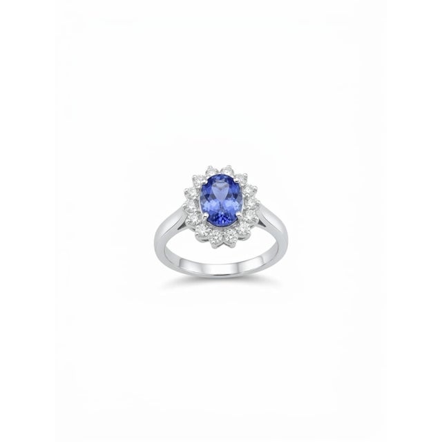 Modern Natural 18k Gold Blue Sapphire and Diamond Halo Ring, 0.90ct For Sale - Image 3 of 8