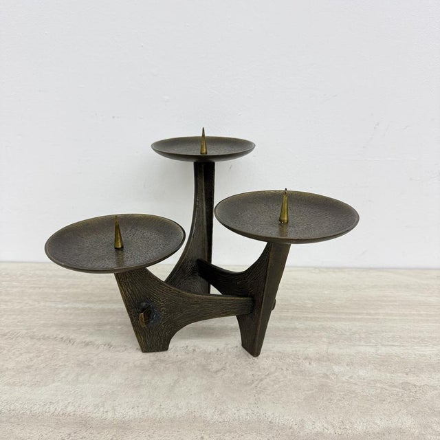 Modernist Sculptural Brutalist Bronze Metal Candleholder, France, 1960s For Sale - Image 12 of 18