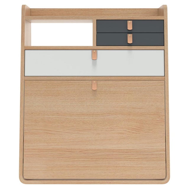 Slate Grey Drawers Gaston Floating Writing Desk in Natural Oak by Harto For Sale - Image 6 of 6