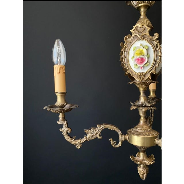 Antique Chandelier with Ceramic Decorations, 1960s For Sale - Image 6 of 14