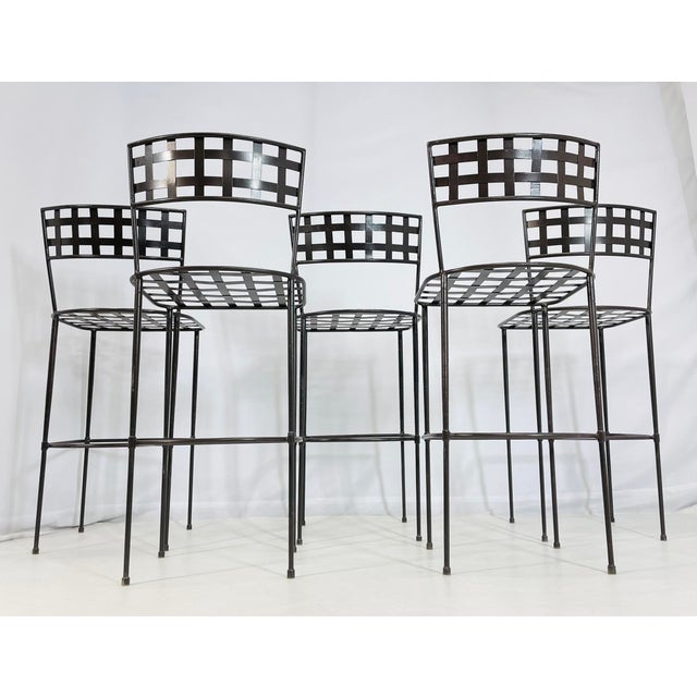 1990s 1990s Set of 5 Barstools in Solid Steel Attributed to Amalfi Furniture After Mario Papperzini For Sale - Image 5 of 12