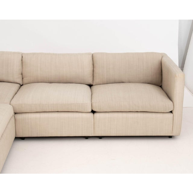 Charles Pfister for Knoll Sectional Sofa, in three pieces: a banquette, ottoman, and three-seat sofa beige fabric...
