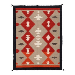 9x12 Modern Navajo-Inspired Wool Flat-Weave Rug in Terracotta & Cream For Sale