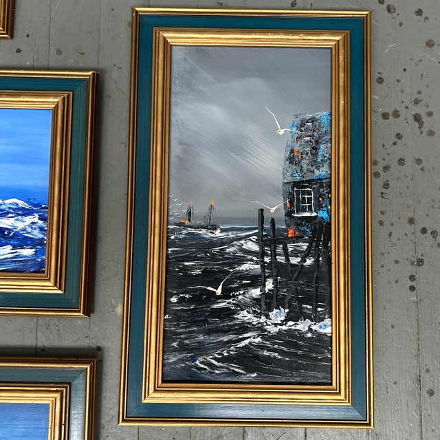1970s 5 1970’s Impressionist Beach Harbor Scene Seascape Paintings - Set of Five For Sale - Image 5 of 12