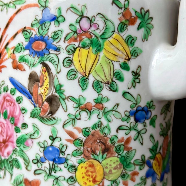 Antique Chinese Famille Rose Porcelain Teapot – Mid-Qing Dynasty, Hand-Painted Floral & Butterfly Motifs With Original Lid For Sale - Image 4 of 7
