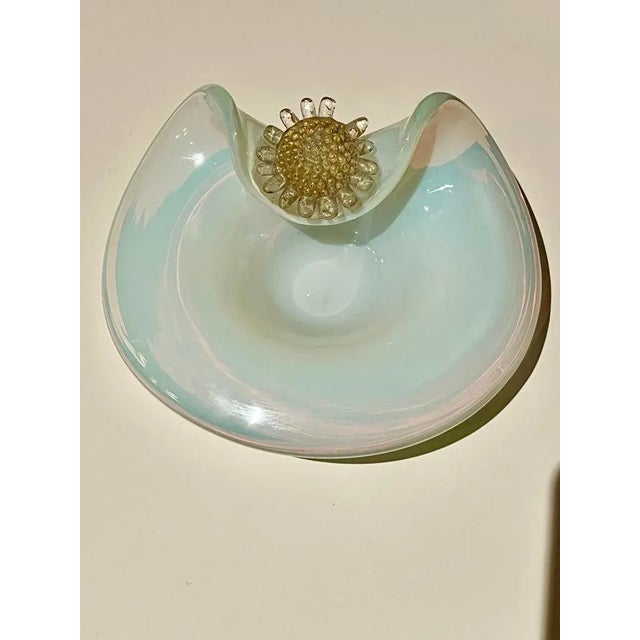 Mid 20th Century Opaline Murano Dish or Bowl with 24k Gold Flower Detail For Sale - Image 5 of 10