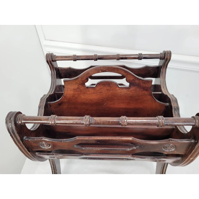 Vintage Canterbury Cherry Wood Magazine Rack or Sheet Music Vintage Book Holder Stand Bamboo look side, cutouts, Georgian...