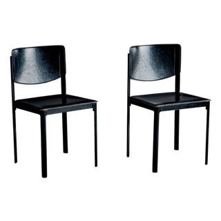 Black Leather Chairs by Tito Agnoli for Matteo Grassi, Italy, 1980s, Set of 2 For Sale