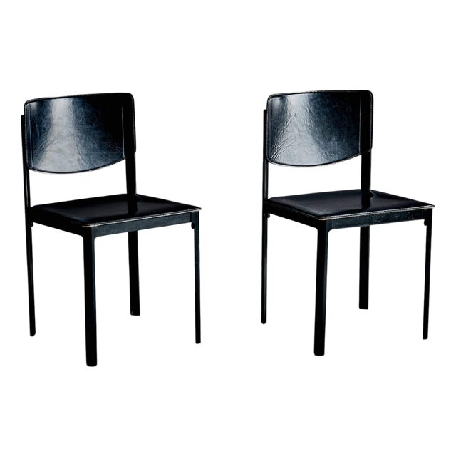 Black Leather Chairs by Tito Agnoli for Matteo Grassi, Italy, 1980s, Set of 2 For Sale