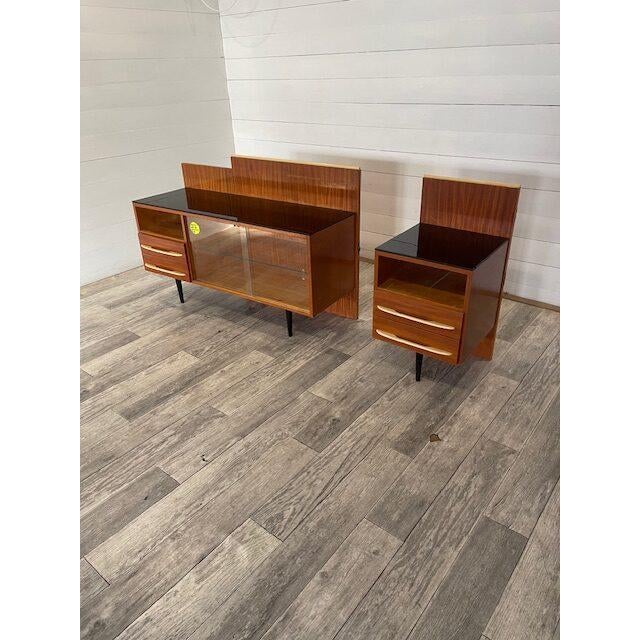 A- 218 Vintage Set,Writing Table and Endtable made by Pozar In superb original condition With glass sliding doors Dims;...