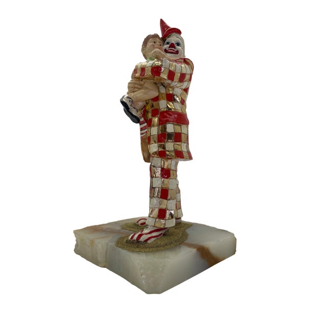 Mid-Century Modern Ron Lee Child & Clown Sculpture on Onyx Base With 24k Gold Accents, Signed 1985 For Sale - Image 3 of 13