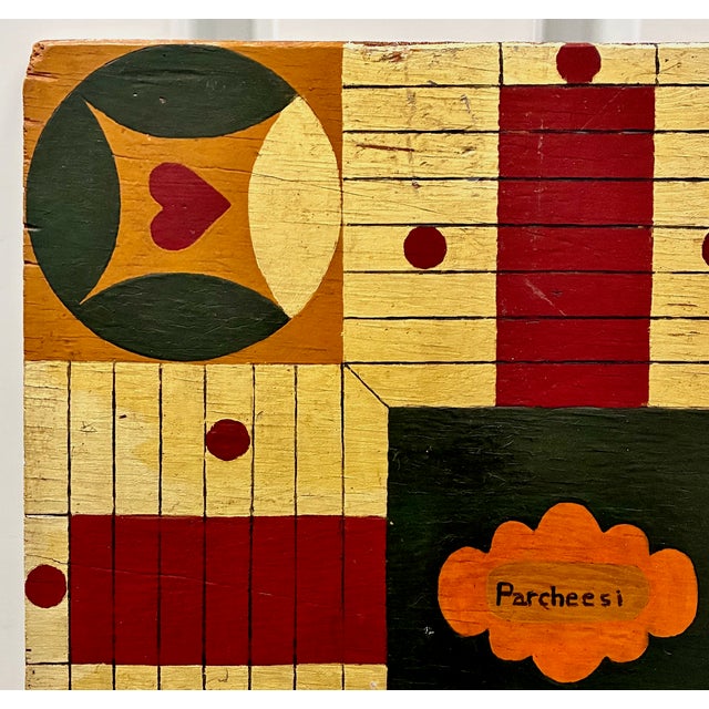 Folk Art Antique Parcheesi Folk Art Game Board For Sale - Image 3 of 8