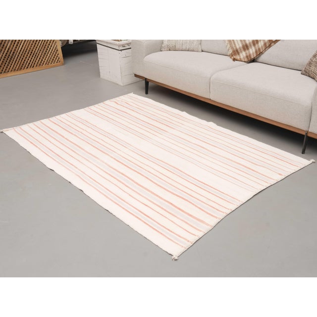 1970s 1970s Vintage Handmade Wool Cotton White Runner Rug For Sale - Image 5 of 11