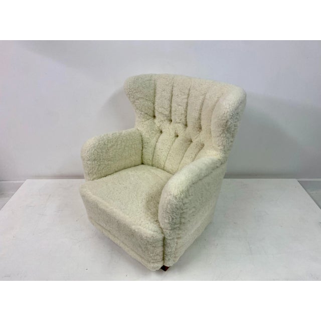 Animal Skin Large Danish Armchair in Lambswool For Sale - Image 7 of 15