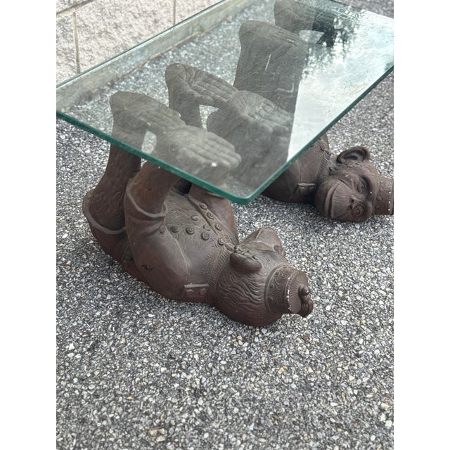 Contemporary Vintage Figural Monkey Base Coffee Table With Glass Top For Sale - Image 3 of 12