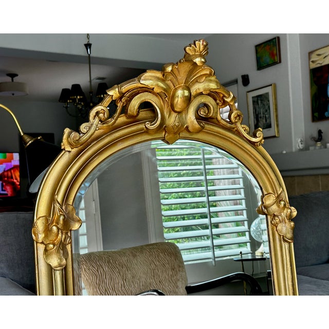 19th Century French Rococo Style Gold Gilt Arched Floor or Wall Mirror For Sale - Image 9 of 18