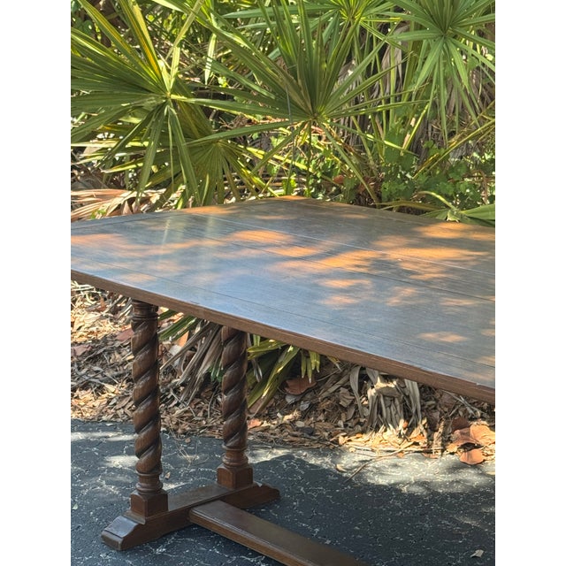 Brown Vintage Ethan Allen Barley Twist Expandable Console Dining Table For Sale - Image 8 of 12