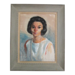 Velletri 64 Mid Century Modern Portrait Oil on Canvas Original Frame