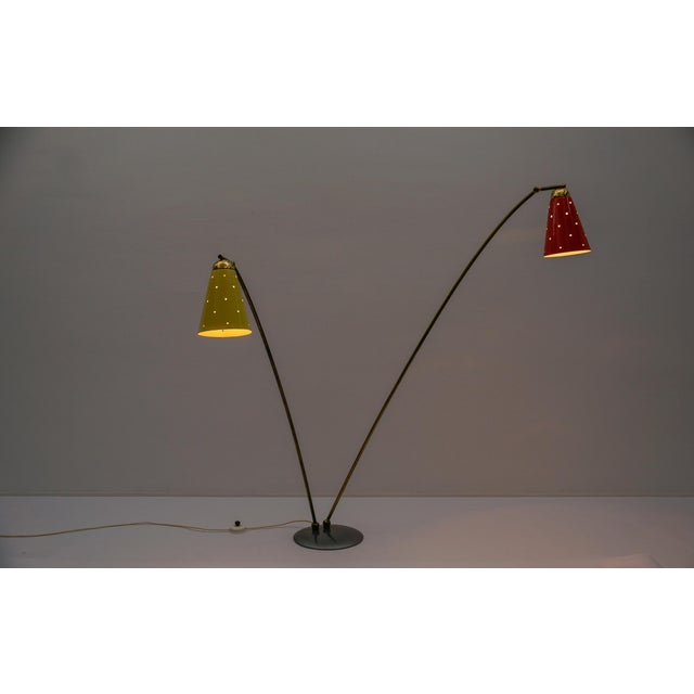 Mid-Century Modern Brass and Perforated Metal Floor Lamp, 1950s For Sale - Image 11 of 18