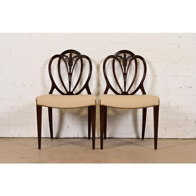 Baker Furniture Style Georgian Carved Mahogany Shield Back Side Chairs or Dining Chairs, Pair For Sale - Image 12 of 12