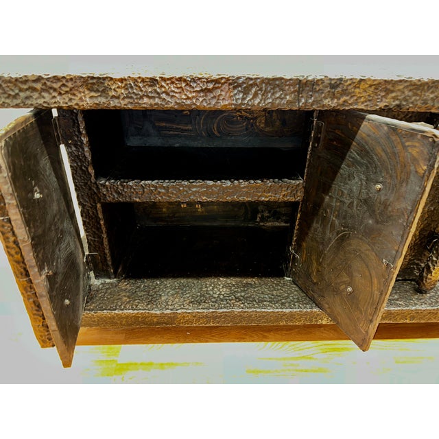 Early 20th Century Brutalist Hand Hammered Metal Clad Credenza For Sale - Image 15 of 18