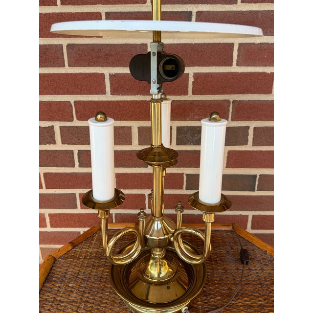 Metal 1960s Maison Janson Style Brass and Red Toleware Bouillotte Table Lamp For Sale - Image 7 of 12