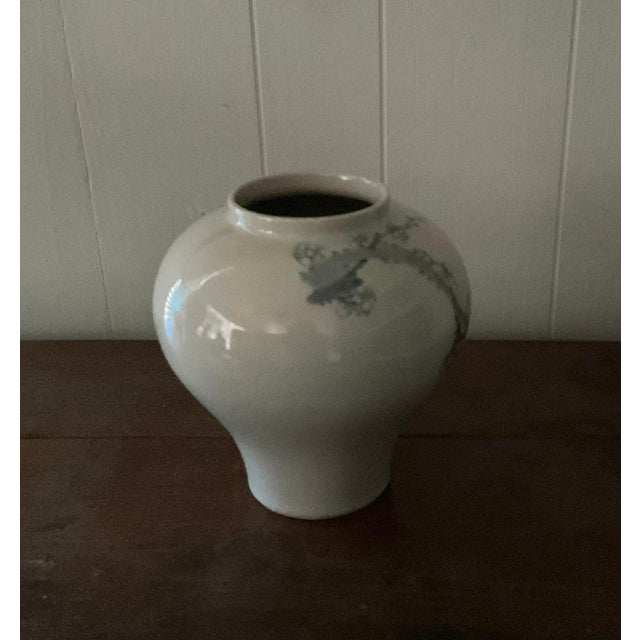 1970s Korean White Celadon Style Vintage Pottery With Cherry Flower Design For Sale - Image 5 of 6