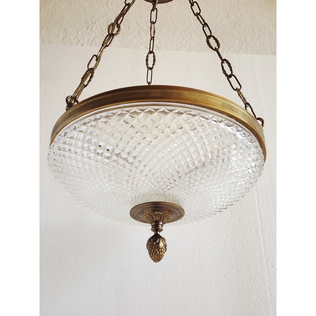 Vintage Empire Style Crystal & Antique Brass Pendant Fixture For Sale In New York - Image 6 of 12