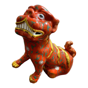 Herend Red Dynasty Foo Dog Guardian Lion Red Ground Hand Painted Porcelain