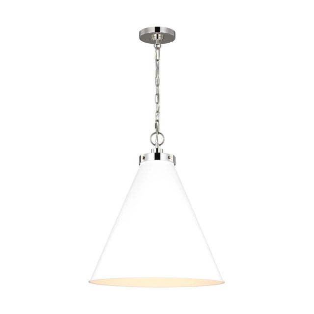 Chapman & Myers by Visual Comfort Studio Wellfleet Large Cone Pendant, Matte White & Polished Nickel For Sale - Image 4 of 6