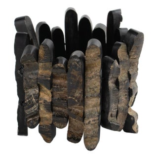 Artisan Designer Studio Brutalist Driftwood Carved Stretch Bracelet For Sale