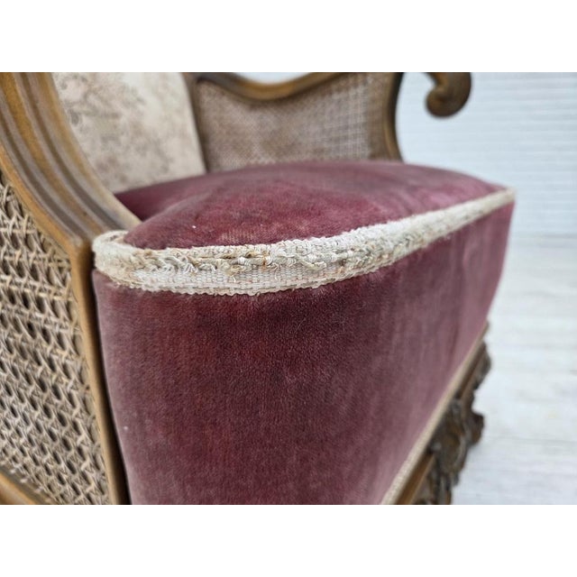 1940s Vintage Danish Chair in Woven Wool and Velour, 1940s For Sale - Image 5 of 18