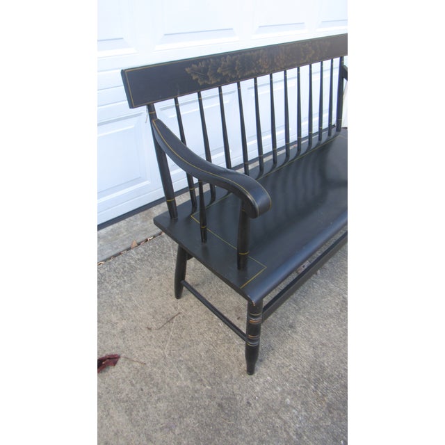 Farmhouse 1980s Hitchcock Black Farmhouse Bench Signed Designer For Sale - Image 3 of 11